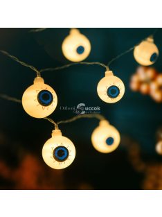   Family Halloween-i dekorációs LED-es fényfüzér - szemgolyó dizájn - 12 darab LED izzóval - 2 x AA elemmel működik - 1,65 méter hosszú