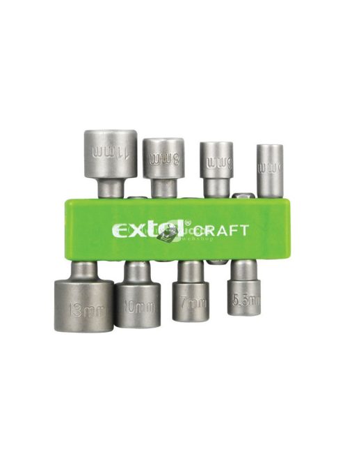 EXTOL CRAFT 8 darabos behajtó készlet hatszögletű csavarokhoz, 5-13mm méretben, 36-38mm hosszúságú, hatszög befogású, nem mágneses, króm-vanádium acélból