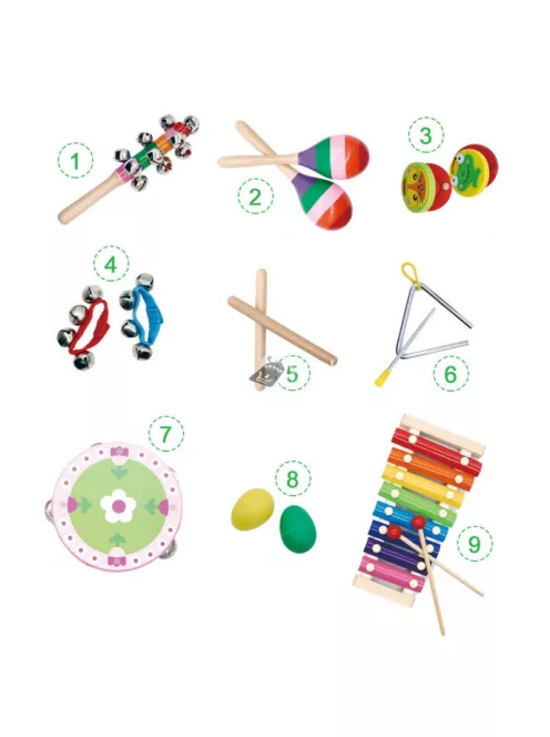 Ecotoys Zenei Hangszer Szett 14 Darabos Gyermekeknek + Hordozható Táska