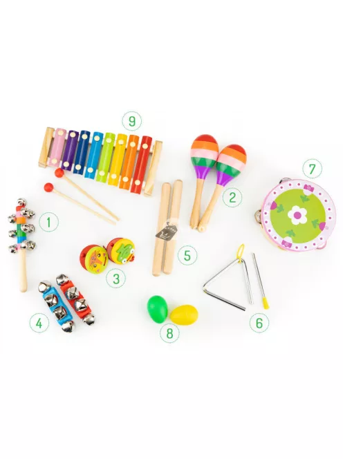 Ecotoys Zenei Hangszer Szett 14 Darabos Gyermekeknek + Hordozható Táska
