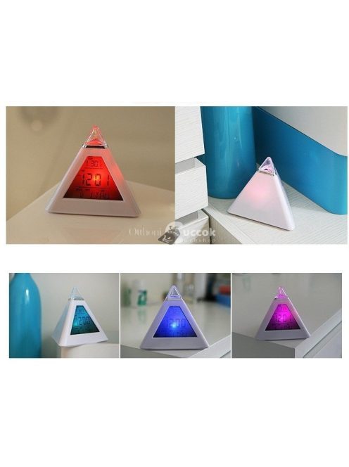 Színváltós piramis alakú digitális ébresztőóra asztali használatra