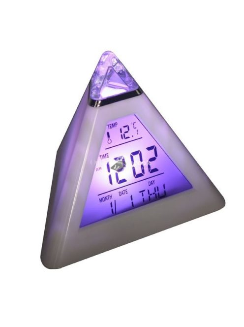 Színváltós piramis alakú digitális ébresztőóra asztali használatra