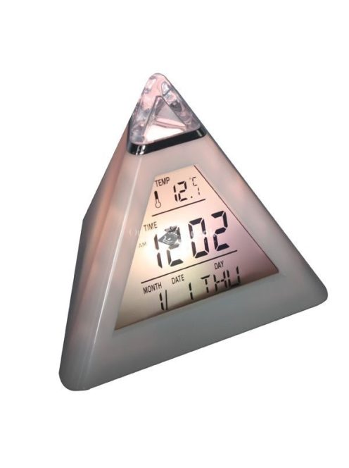 Színváltós piramis alakú digitális ébresztőóra asztali használatra