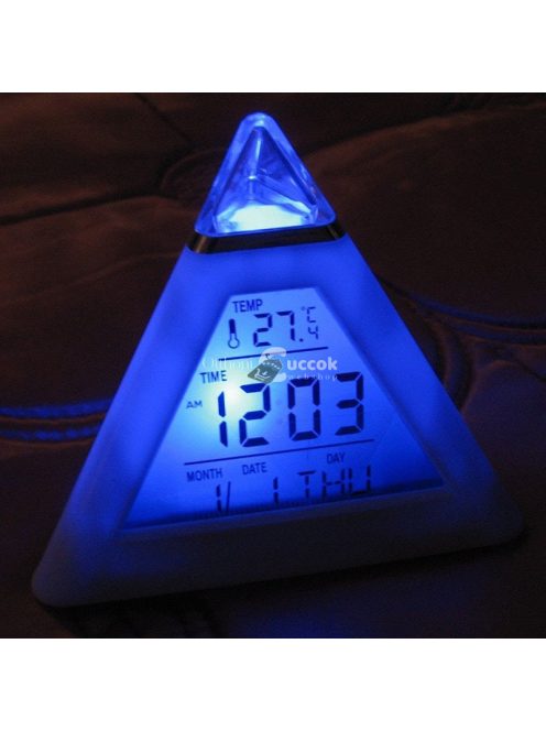 Színváltós piramis alakú digitális ébresztőóra asztali használatra