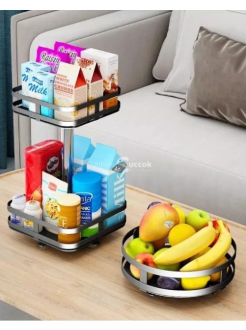 Kétszintes kerek konyhai fűszertartó állvány helytakarékos tároláshoz