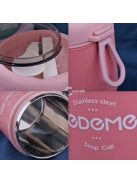 Rozsdamentes acél ételhordó termosz beépített kanállal, hőtartó ételtároló edény piknikhez és utazáshoz