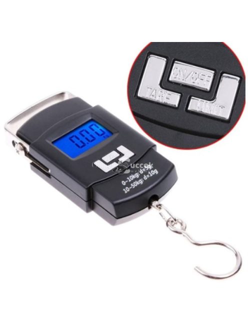 Hordozható akasztós digitális mérleg, maximum 50 kg teherbírással, utazáshoz és háztartási használatra