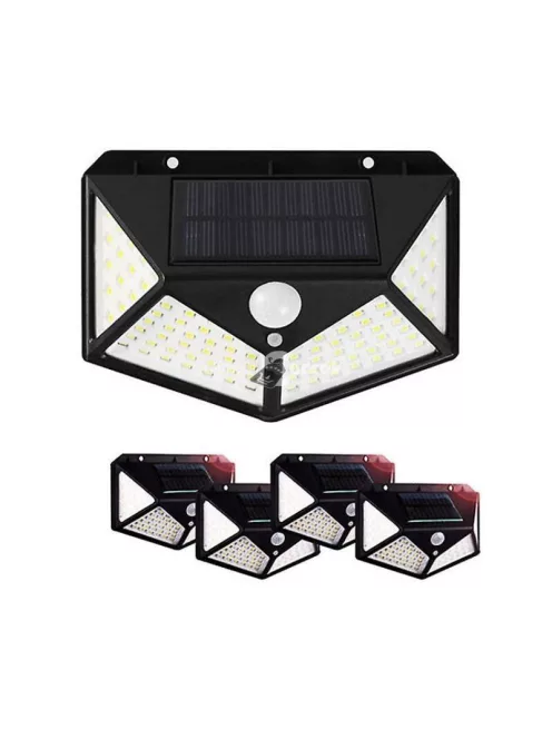 100 LED-es napelemes kültéri fali lámpa mozgásérzékelővel és 4 LED panellel