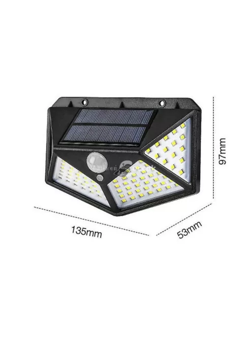 100 LED-es napelemes kültéri fali lámpa mozgásérzékelővel és 4 LED panellel