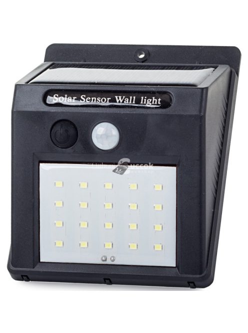 Napelemes kültéri fali LED lámpa mozgásérzékelővel, 20 SMD LED világítással