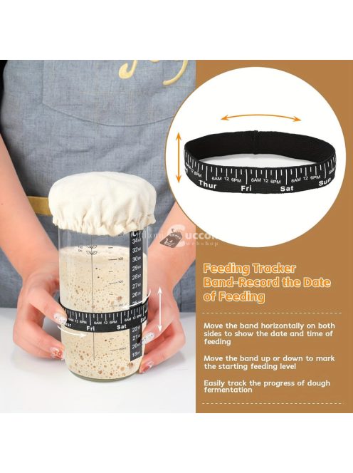 Kovászos Kezdőkészlet - 24oz Üvegedény Dátummal Jelölt Adagolószalaggal, Hőmérővel, Szövethuzattal és Fém Fedéllel - Ideális Otthoni Kenyérsütéshez
