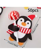 100 db-os karácsonyi nyalóka tartó kártya - Mikulás, pingvin, hóember mintás ünnepi dekorációs csomagoló kiegészítő