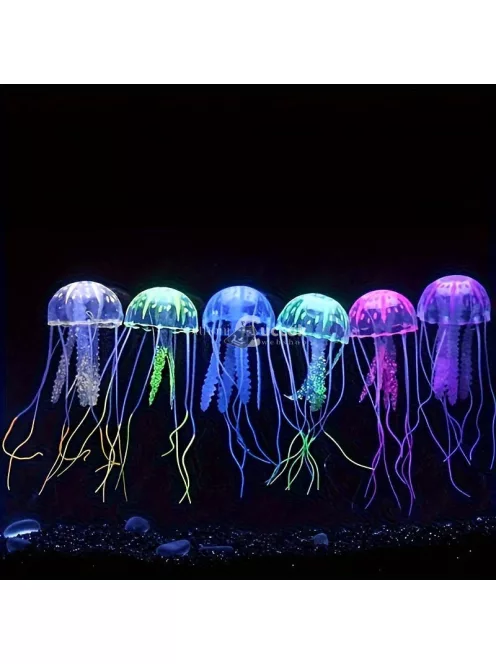 Fluoreszkáló világító szilikon medúza akvárium dekoráció Kék színben