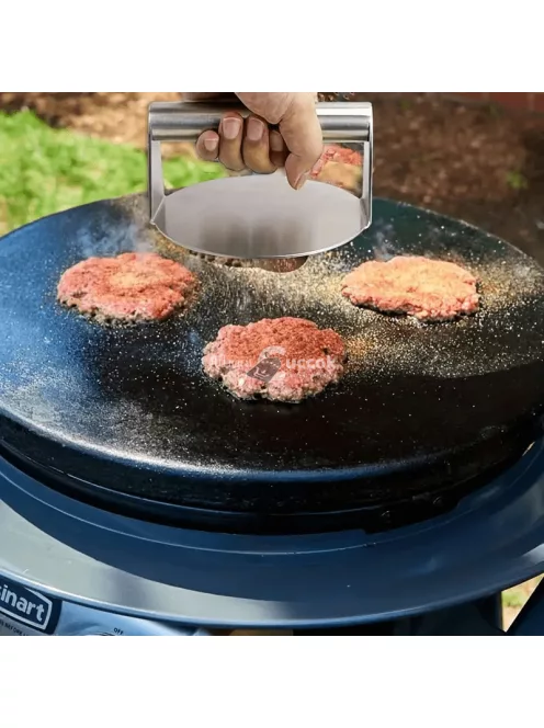 Rozsdamentes acél hamburgerprés Smash burger készítéshez, tartós és könnyen tisztítható kialakítással