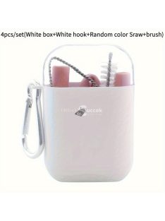   4db Szilikon Újrahasználható Szívószál Készlet Hordozható Tokkal, Kék Színben - 4db/készlet