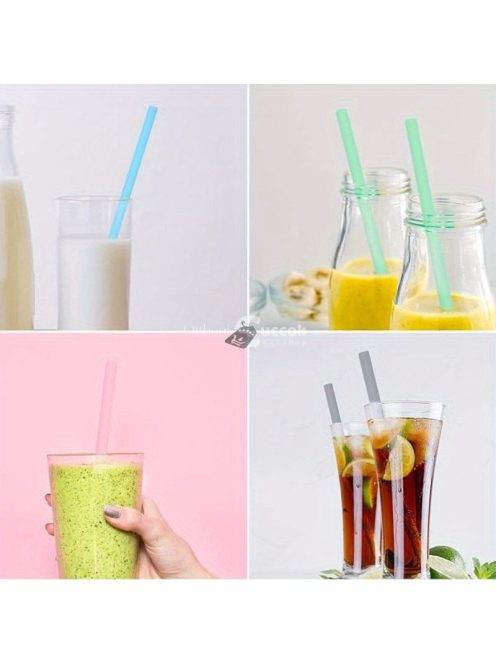 4db Szilikon Újrahasználható Szívószál Készlet Hordozható Tokkal, Kék Színben - 4db/készlet