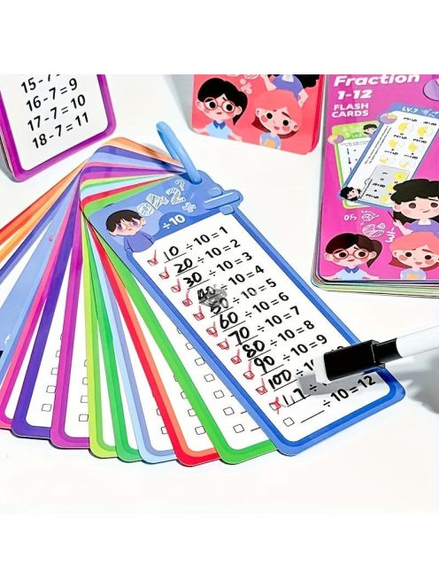Matematikai Kártya Készlet - Összeadás, Kivonás, Szorzás, Osztás és Tört Önellenőrző Tanulóeszköz Gyerekeknek és Felnőtteknek