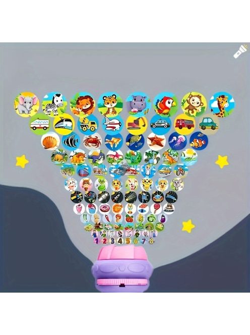 32 Mintás Zseblámpa Projektor rózsaszín - Gyerekeknek szánt kivetítő zseblámpa 1 darabos, 4 vetítőkártyával