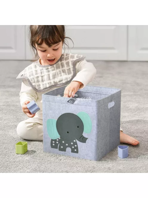 Állatmintás gyerekszobai tárolódoboz - Szürke elefánt dizájnnal