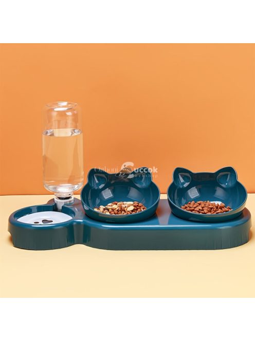 Macska etető tál szett automata vízadagolóval Sötétkék - Praktikus és stílusos állateledel adagoló rendszer