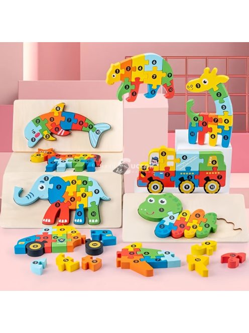 3D-s Montessori fa puzzle játék gyerekeknek - Dínó 1 témájú fejlesztő játék