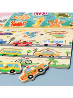   Montessori fejlesztő fa puzzle játék Járművek gyerekeknek 1