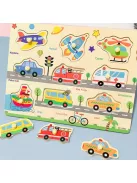 Montessori fejlesztő fa puzzle játék Járművek gyerekeknek 1