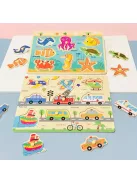 Montessori fejlesztő fa puzzle játék Járművek gyerekeknek 1