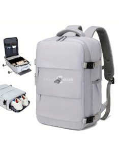   Nagy kapacitású világosszürke utazó hátizsák cipőtartó zsebbel, ideális kiránduláshoz és utazáshoz