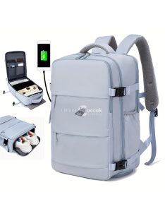   Nagy kapacitású világosszürke utazó hátizsák cipőtartó zsebbel, ideális kiránduláshoz és utazáshoz