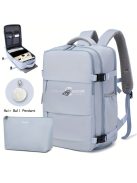 Nagy kapacitású világosszürke utazó hátizsák cipőtartó zsebbel, ideális kiránduláshoz és utazáshoz