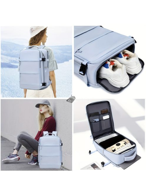 Nagy kapacitású világosszürke utazó hátizsák cipőtartó zsebbel, ideális kiránduláshoz és utazáshoz