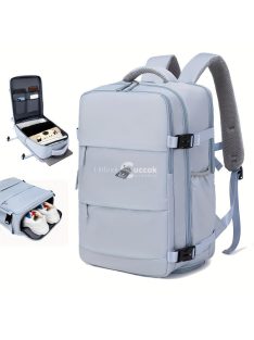   Nagy kapacitású világosszürke utazó hátizsák cipőtartó zsebbel, ideális kiránduláshoz és utazáshoz