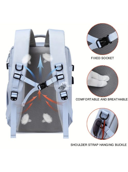 Nagy kapacitású világosszürke utazó hátizsák cipőtartó zsebbel, ideális kiránduláshoz és utazáshoz