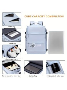   Nagy kapacitású világosszürke utazó hátizsák cipőtartó zsebbel, ideális kiránduláshoz és utazáshoz