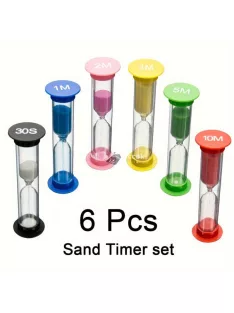   6db-os Időmérő Homokóra Szett - Színes Időzítő Készlet Tanuláshoz és Játékhoz