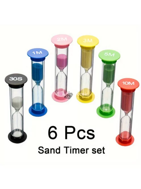 6db-os Időmérő Homokóra Szett - Színes Időzítő Készlet Tanuláshoz és Játékhoz