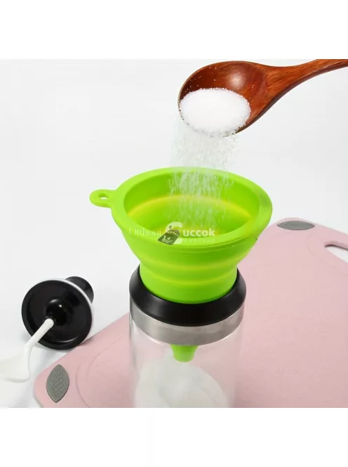 Összecsukható szilikon tölcsér Zöld - Praktikus konyhai eszköz folyadékok és porok adagolásához