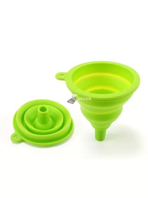 Összecsukható szilikon tölcsér Zöld - Praktikus konyhai eszköz folyadékok és porok adagolásához