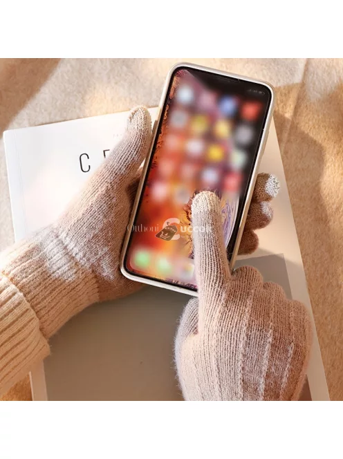 Téli Unisex Érintőképernyős Kötött Kesztyű, Fekete Színben, 1 Pár