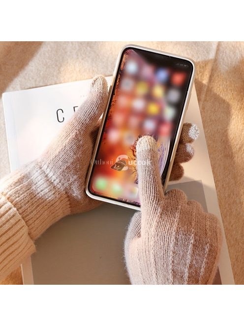 Téli Unisex Érintőképernyős Kötött Kesztyű, Fekete Színben, 1 Pár