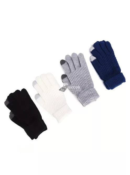 Kötött Érintőképernyős Kesztyűk Telefonhasználathoz, Fehér Színben (1 pár)