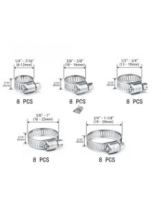   40 db-os Tömlőbilincs Készlet - (2,54/10,16 cm - 2,54-2,54/20,32 cm) Rozsdamentes Acél Tömlő Rögzítő Készlet