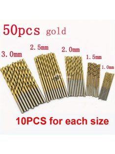   50 darabos Titán Bevonatú HSS Nagysebességű Acél Fúrókészlet fémhez és fához