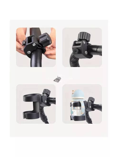 Univerzális, 360 fokban Forgatható Pohártartó Babakocsihoz, Stabil és Könnyen Rögzíthető