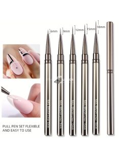   5db UV géllakk körömbélés ecsetkészlet – Rajzvonalak, Csíkfestés és Virágtoll Körömdíszítéshez, Fém fogantyús csíkozó ecsetek – 6/9/12/15/18mm méretben manikűrhöz