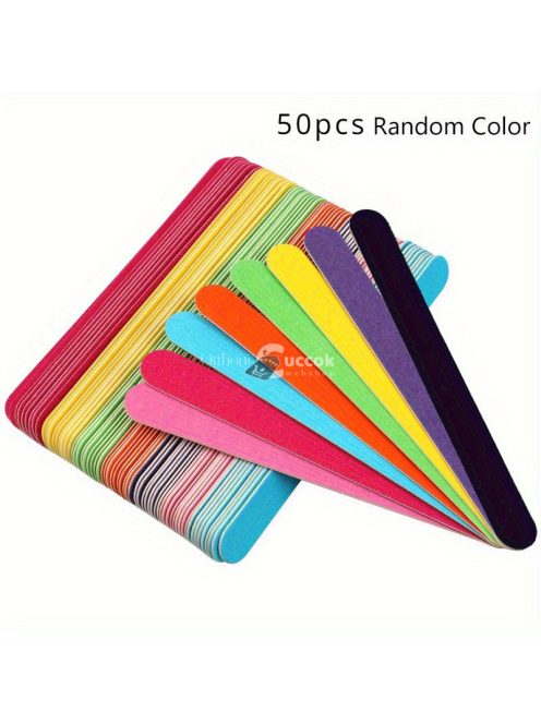 50 darab Profi Kétoldalas Fa Körömreszelő Erős Csiszolópapírral, Illatmentes Manikűr és Polírozó Eszközök és Kiegészítők