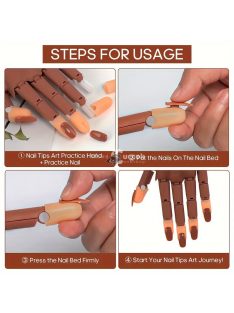  Manikűr edzőmodell kéz rugalmas ujjakkal - Állítható körömdíszítő gyakorló bábu, hipoallergén körömtechnikus eszköz szorítóval, 100 db körömtippet tartalmaz kezdőknek és profiknak, professzionális manikűr gyakorló eszköz