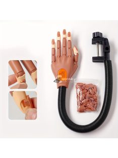   Manikűr edzőmodell kéz rugalmas ujjakkal - Állítható körömdíszítő gyakorló bábu, hipoallergén körömtechnikus eszköz szorítóval, 100 db körömtippet tartalmaz kezdőknek és profiknak, professzionális manikűr gyakorló eszköz