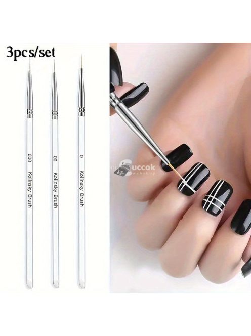 Körömfestő Csíkecset Készlet - 3 db Finom és Vékony Vonalú Precíziós Gél Köröm Ecsetek, Illatmentes Körömdíszítő Eszközök, Átlátszó 3 Darabos Készlet